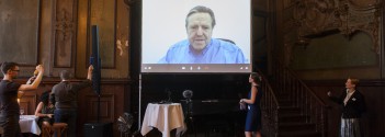 John Perry Barlow speaks at the Courage launch event in Berlin